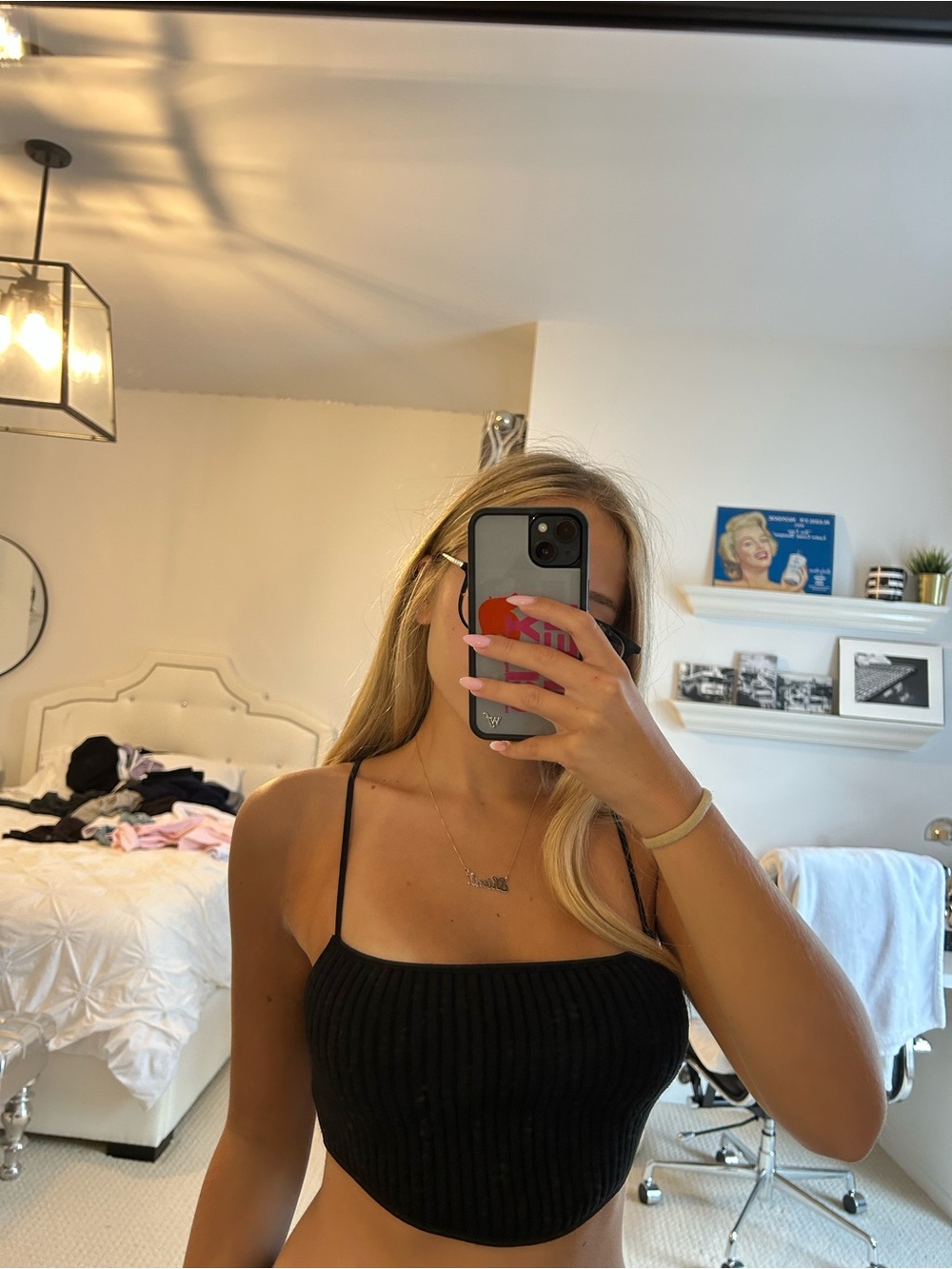 Black Ribbed Spaghetti Strap Cropped Tank Top Zara size S